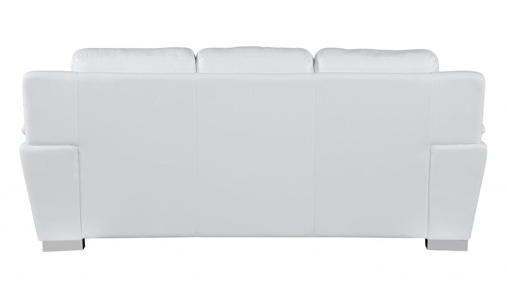 85" White Leather Sofa With Silver Legs - Homeroots - Flyclothing LLC