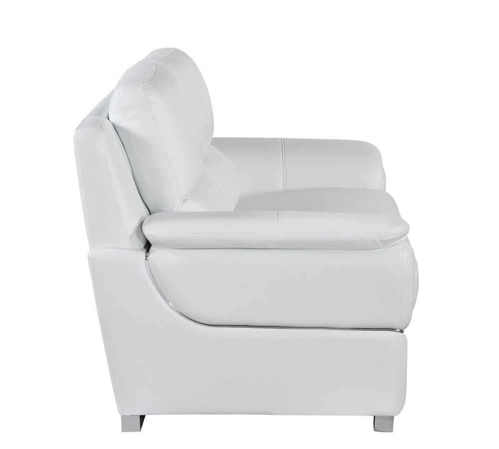 85" White Leather Sofa With Silver Legs - Homeroots - Flyclothing LLC