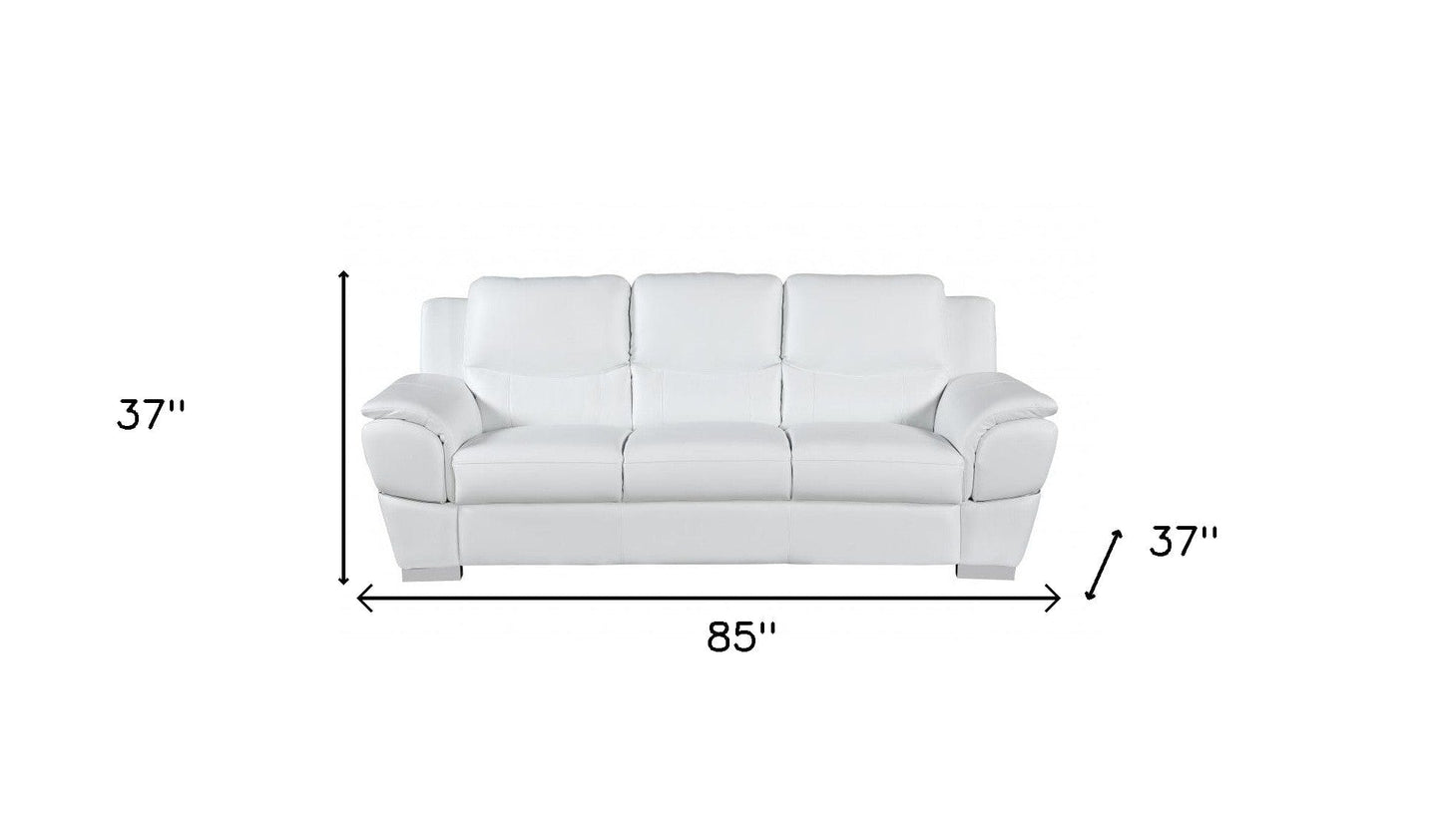 85" White Leather Sofa With Silver Legs - Homeroots - Flyclothing LLC