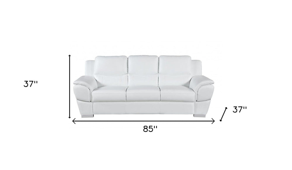 85" White Leather Sofa With Silver Legs - Homeroots - Flyclothing LLC