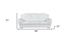 85" White Leather Sofa With Silver Legs