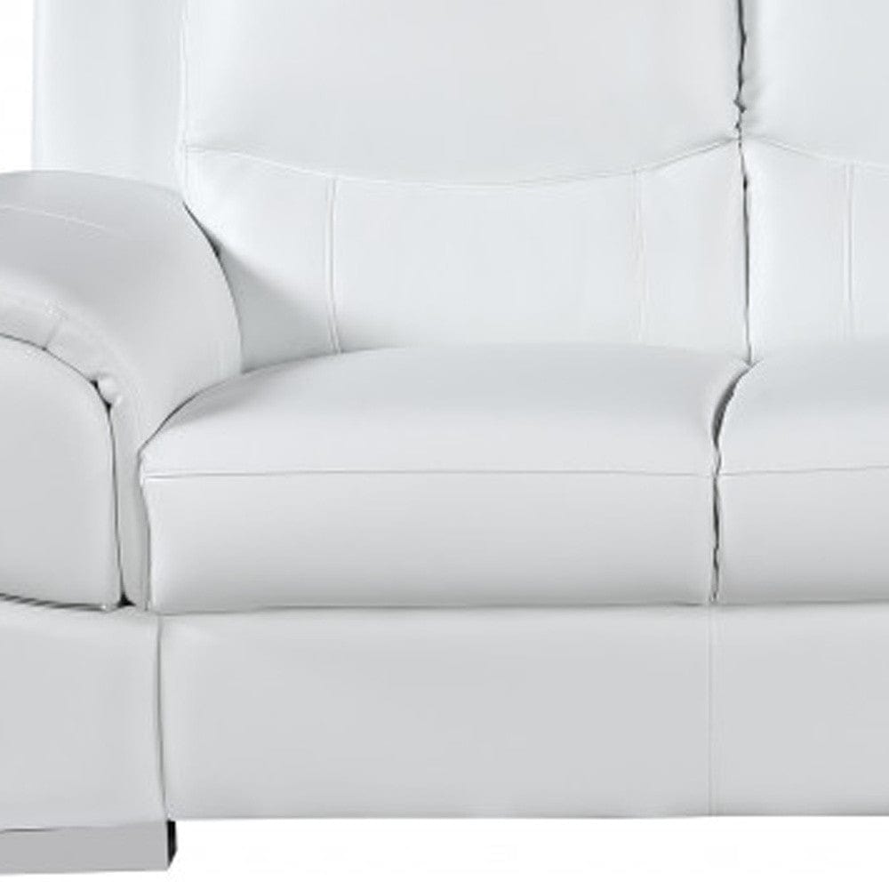 85" White Leather Sofa With Silver Legs - Homeroots - Flyclothing LLC
