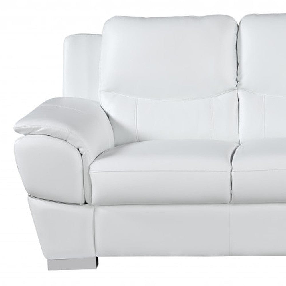 85" White Leather Sofa With Silver Legs - Homeroots - Flyclothing LLC