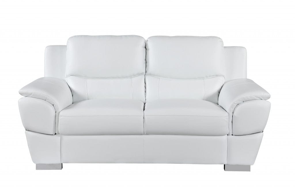 69" White And Silver Faux Leather Love Seat - Homeroots - Flyclothing LLC