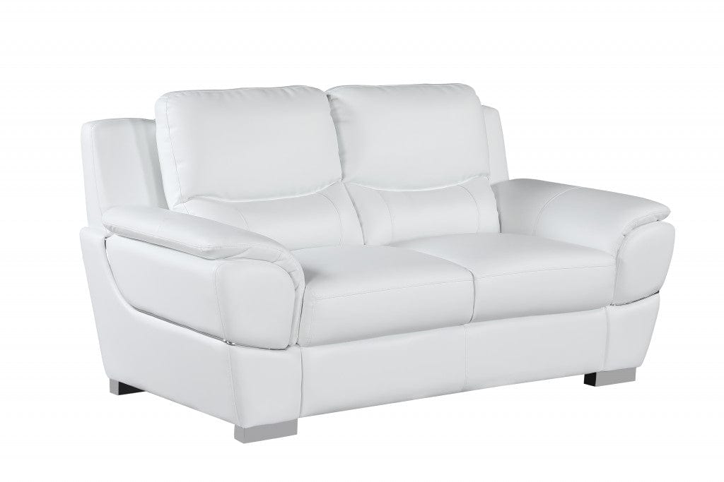 69" White And Silver Faux Leather Love Seat - Homeroots - Flyclothing LLC