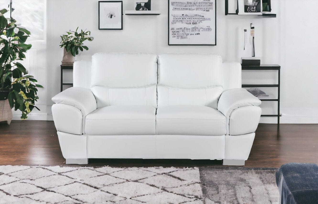 69" White And Silver Faux Leather Love Seat - Homeroots - Flyclothing LLC