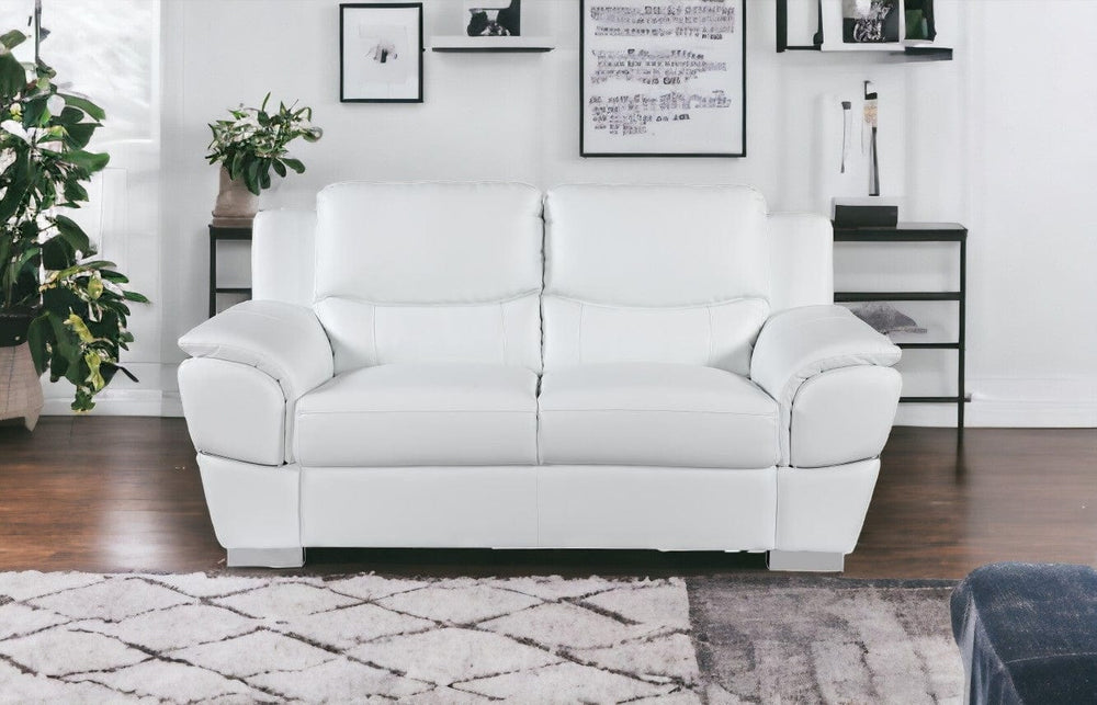 69" White And Silver Faux Leather Love Seat - Homeroots