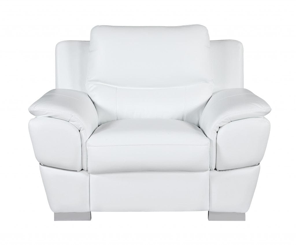 48" White and Silver Leather Match Arm Chair - Homeroots - Flyclothing LLC