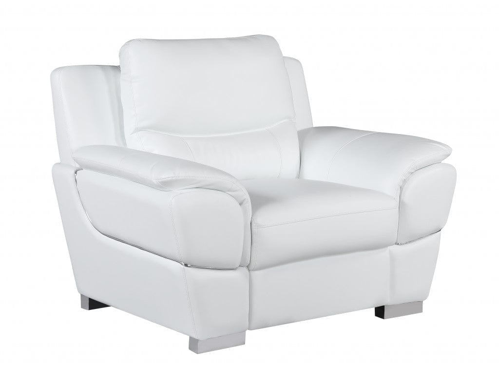 48" White and Silver Leather Match Arm Chair - Homeroots - Flyclothing LLC