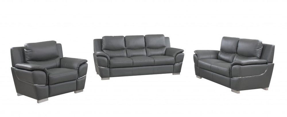 Three Piece Indoor Gray Genuine Leather Six Person Seating Set - Homeroots