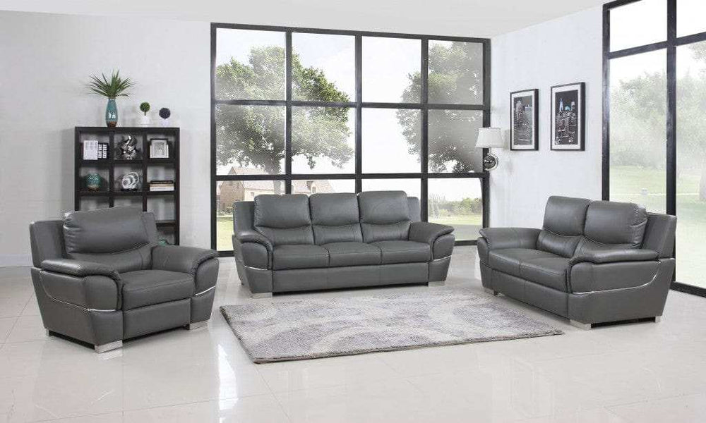 Three Piece Indoor Gray Genuine Leather Six Person Seating Set - Homeroots - Flyclothing LLC