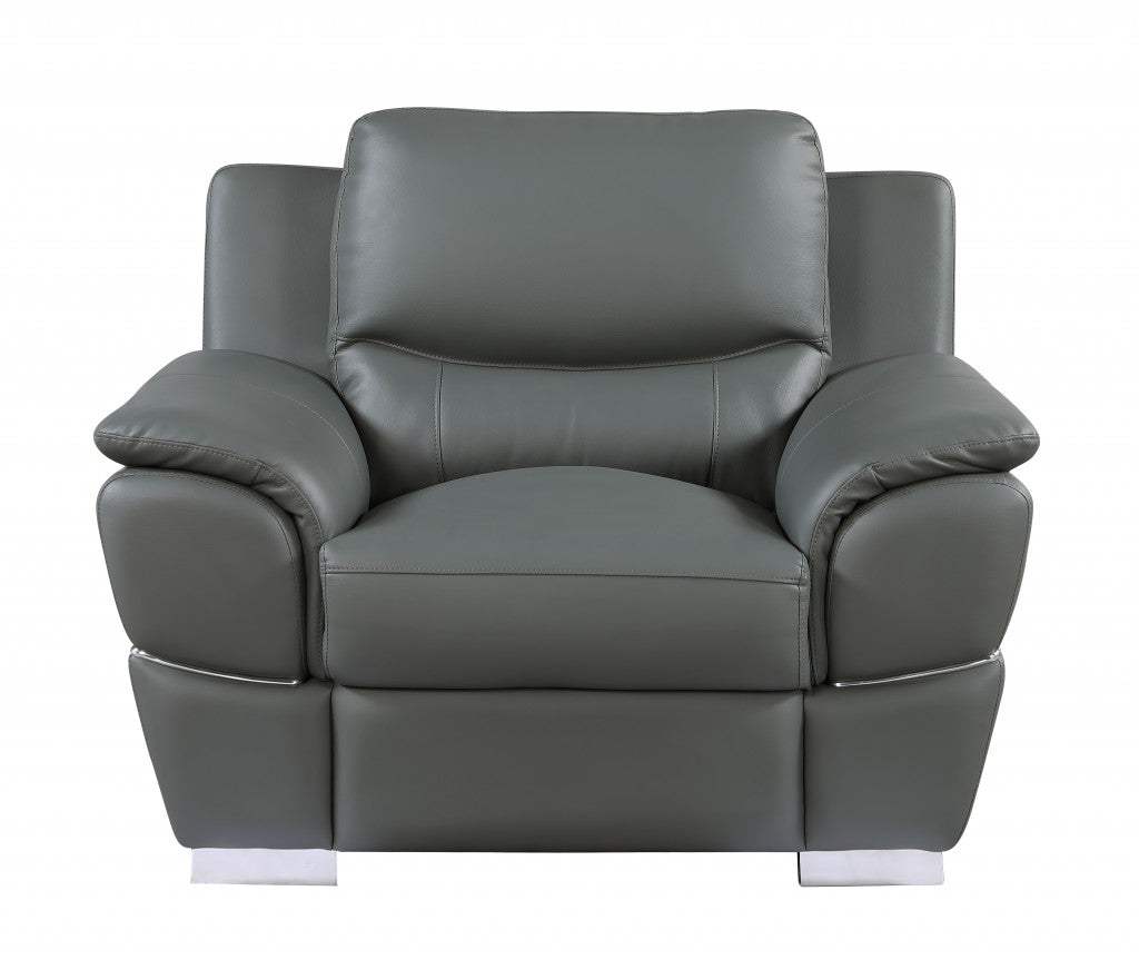 Three Piece Indoor Gray Genuine Leather Six Person Seating Set - Homeroots - Flyclothing LLC