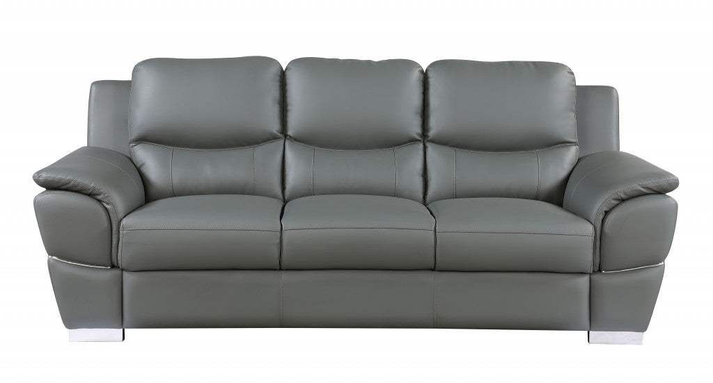 Three Piece Indoor Gray Genuine Leather Six Person Seating Set - Homeroots - Flyclothing LLC
