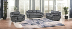 Three Piece Indoor Gray Genuine Leather Six Person Seating Set