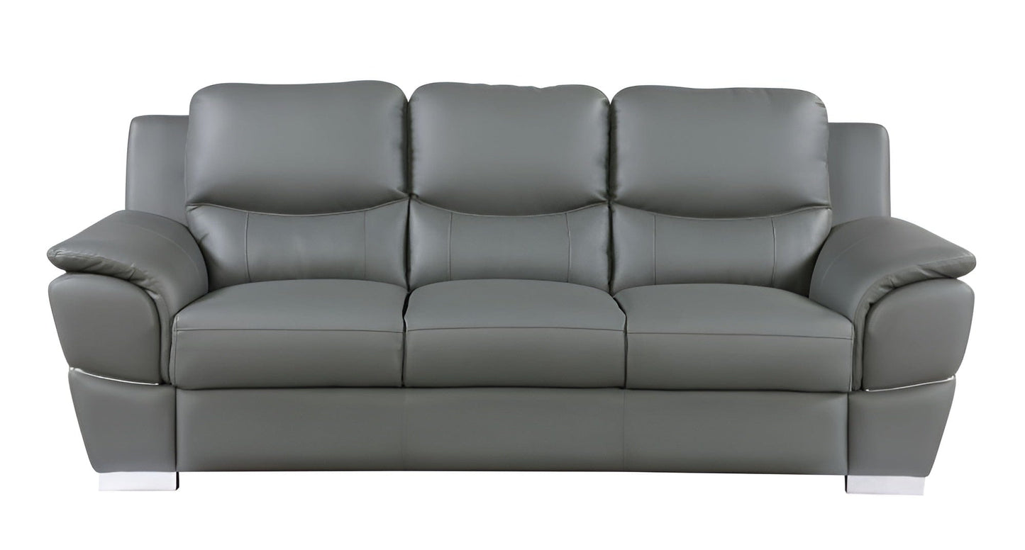85" Gray Leather Sofa With Silver Legs - Homeroots - Flyclothing LLC