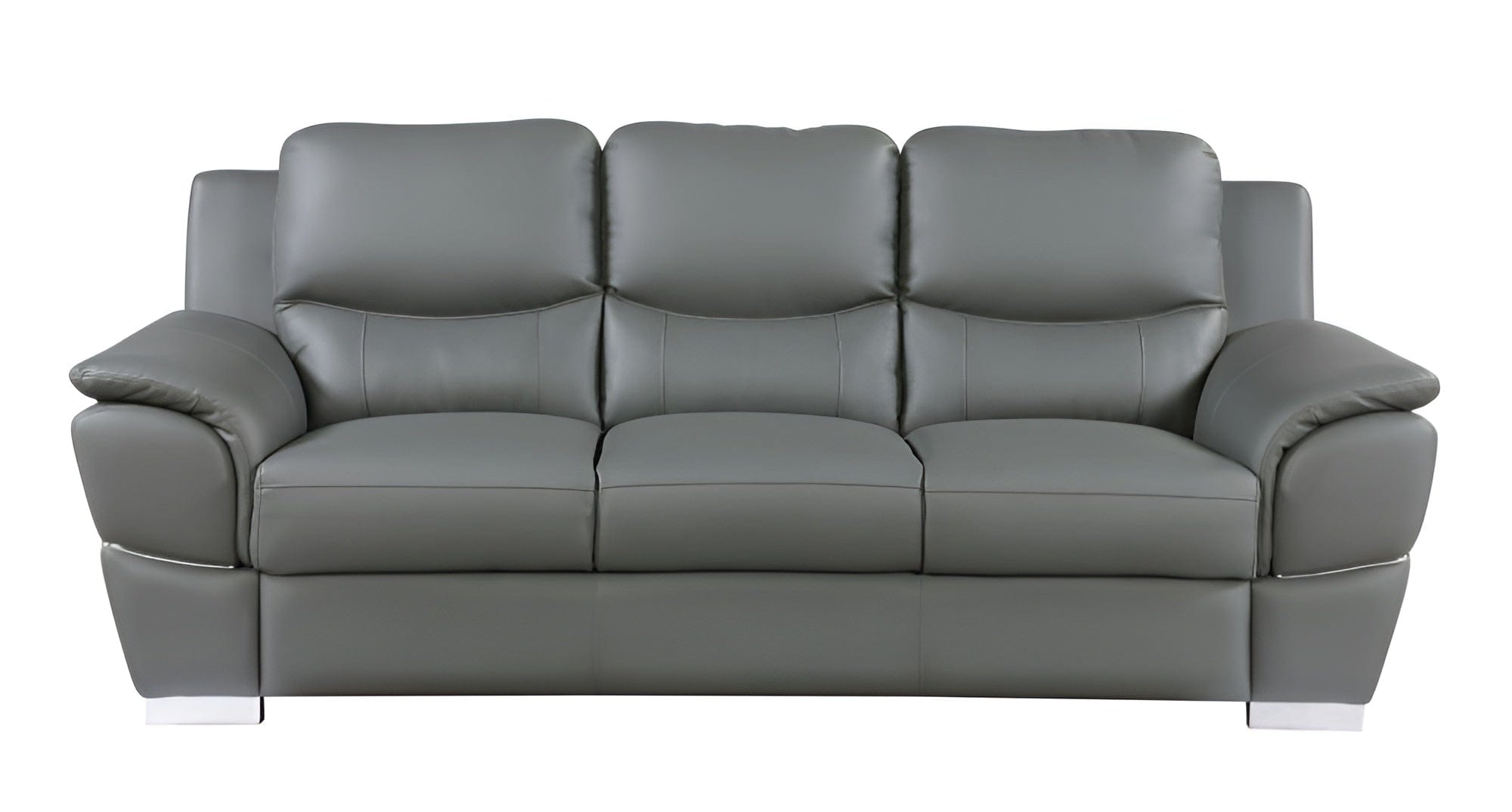 85" Gray Leather Sofa With Silver Legs - Homeroots - Flyclothing LLC