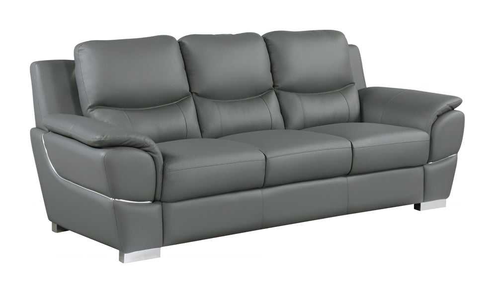 85" Gray Leather Sofa With Silver Legs - Homeroots - Flyclothing LLC