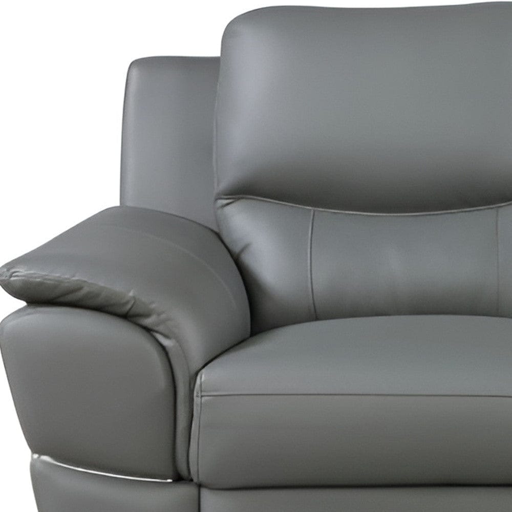 85" Gray Leather Sofa With Silver Legs - Homeroots - Flyclothing LLC