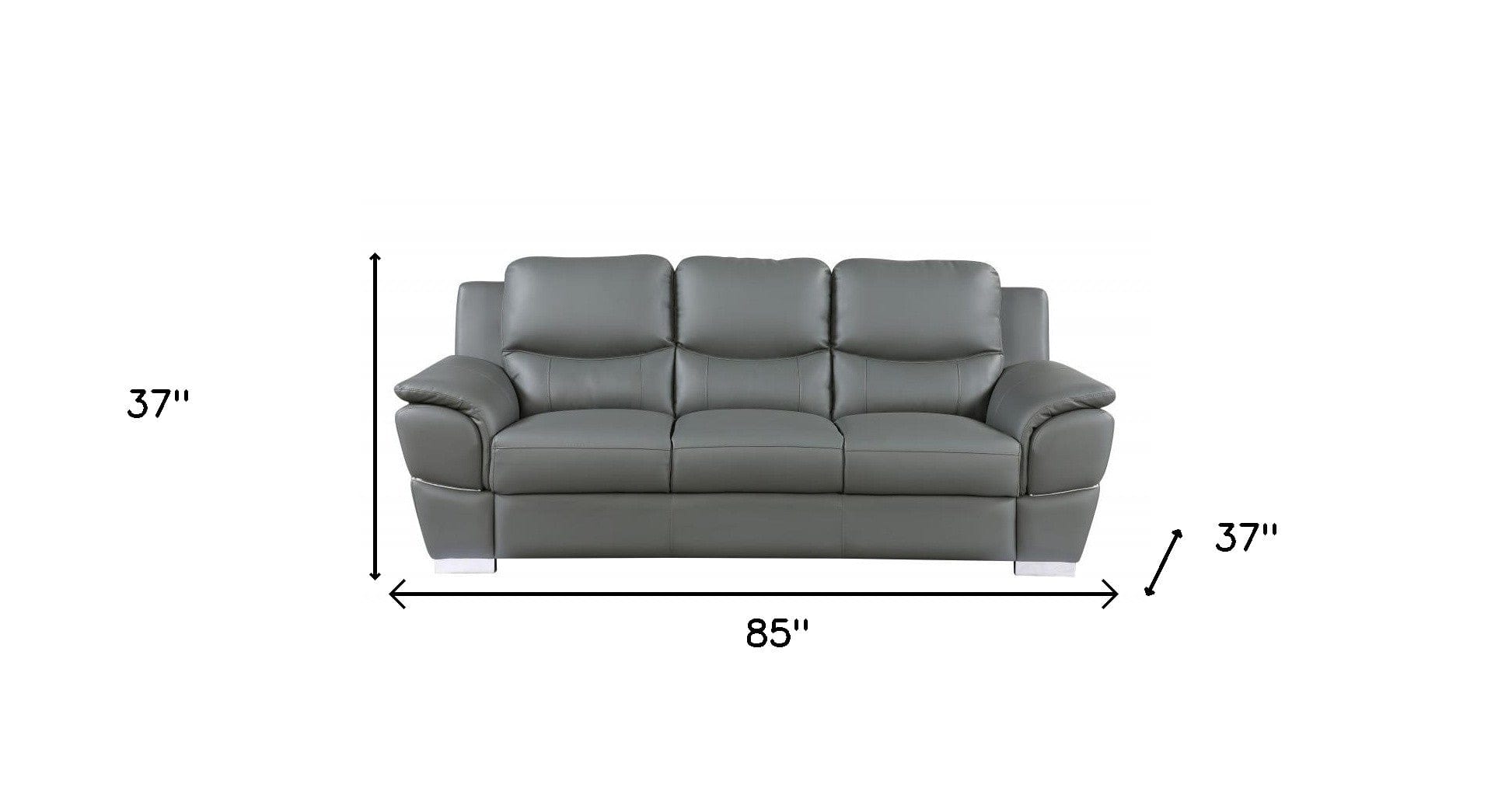 85" Gray Leather Sofa With Silver Legs - Homeroots