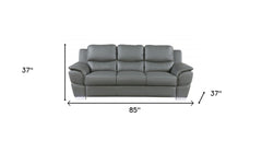 85" Gray Leather Sofa With Silver Legs - Homeroots