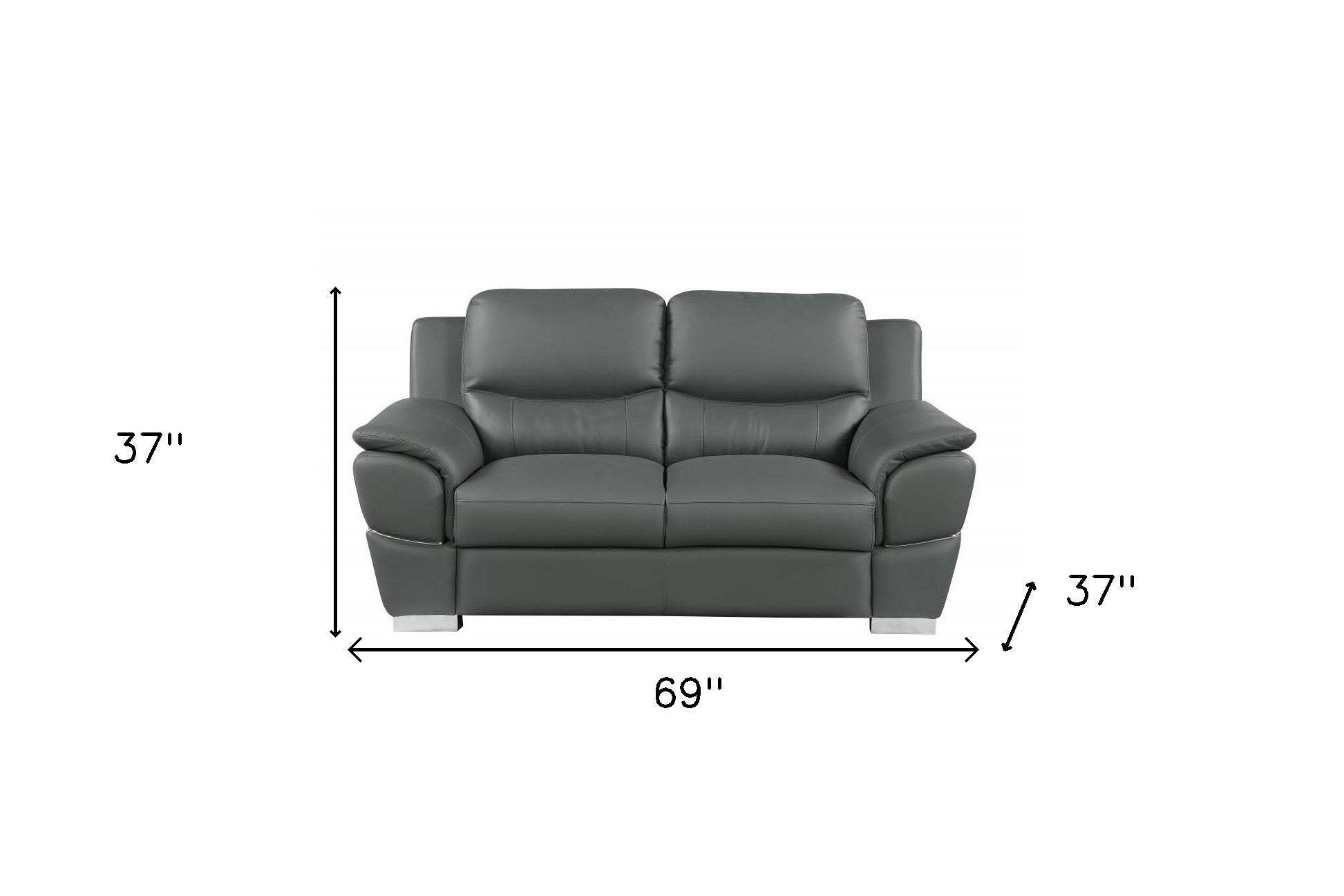 69" Gray And Silver Faux Leather Love Seat - Homeroots - Flyclothing LLC