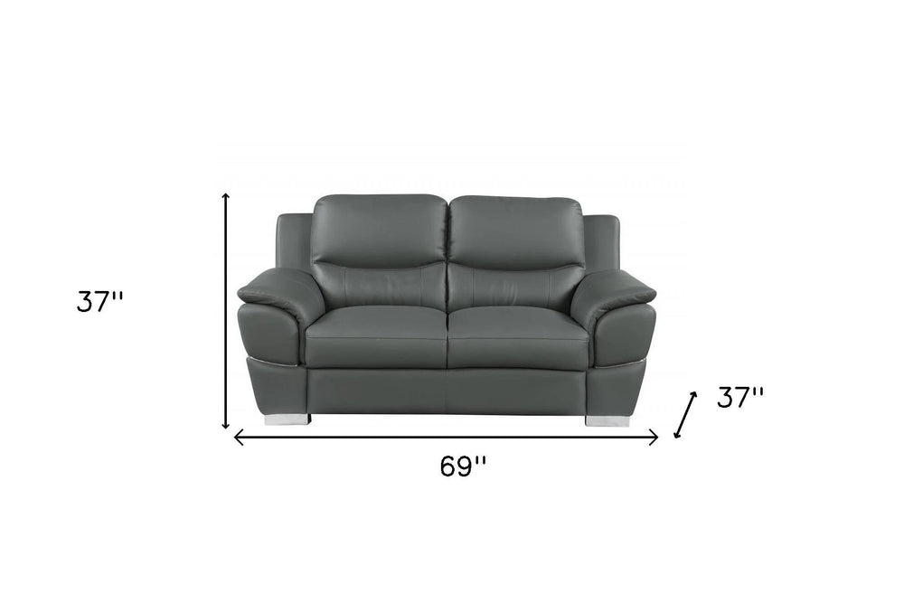 69" Gray And Silver Faux Leather Love Seat - Homeroots - Flyclothing LLC