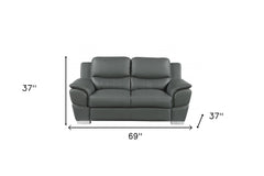69" Gray And Silver Faux Leather Love Seat