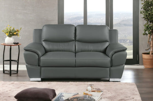 69" Gray And Silver Faux Leather Love Seat - Homeroots