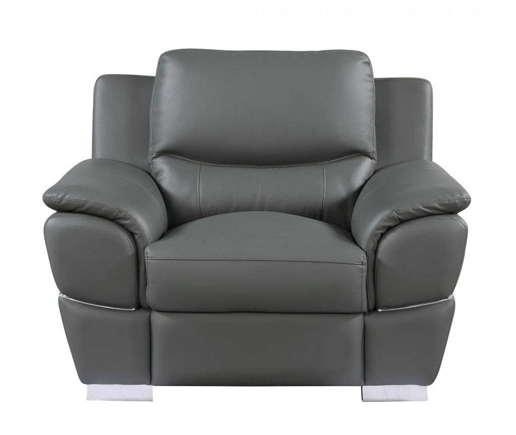 48" Gray and Silver Leather Match Arm Chair - Homeroots - Flyclothing LLC