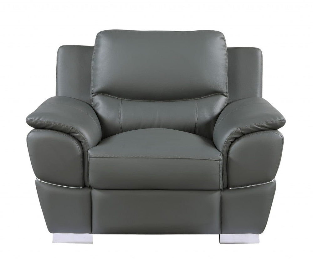 48" Gray and Silver Leather Match Arm Chair - Homeroots