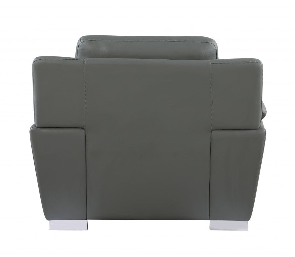 48" Gray and Silver Leather Match Arm Chair - Homeroots - Flyclothing LLC