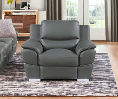 48" Gray and Silver Leather Match Arm Chair