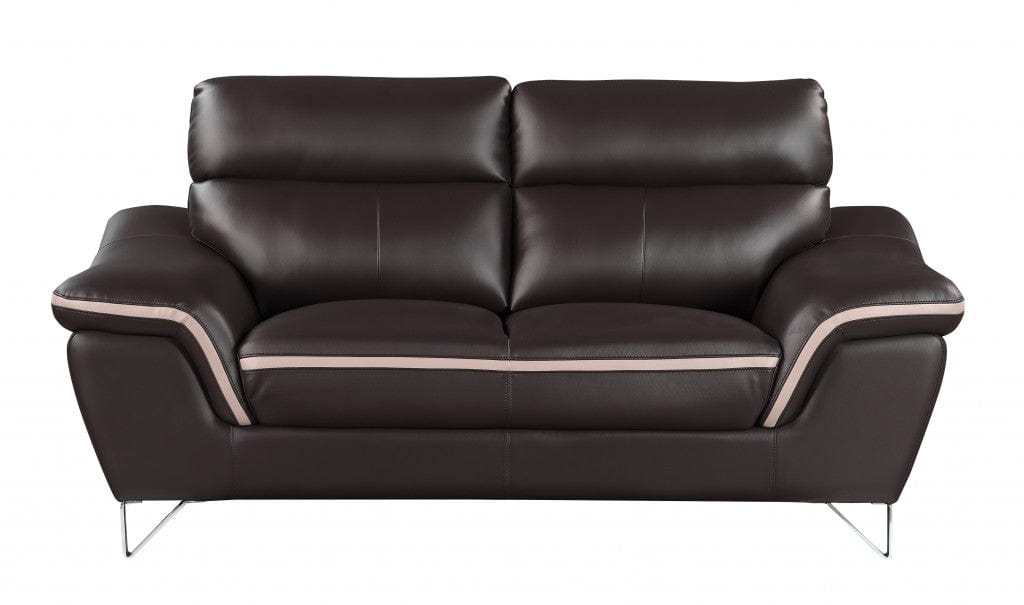 69" Brown And Silver Faux Leather Love Seat - Homeroots - Flyclothing LLC