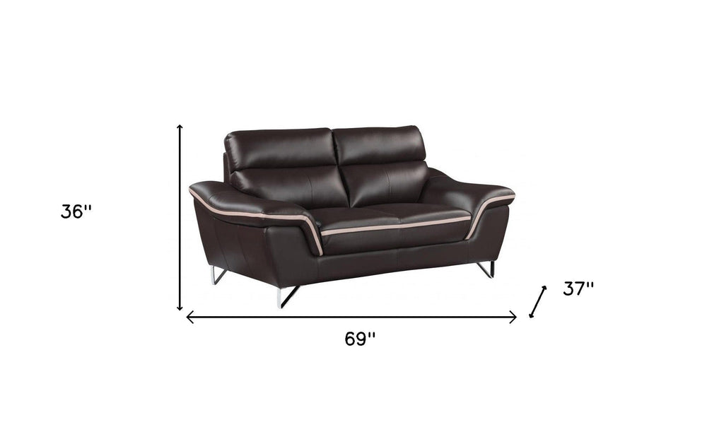 69" Brown And Silver Faux Leather Love Seat - Homeroots - Flyclothing LLC