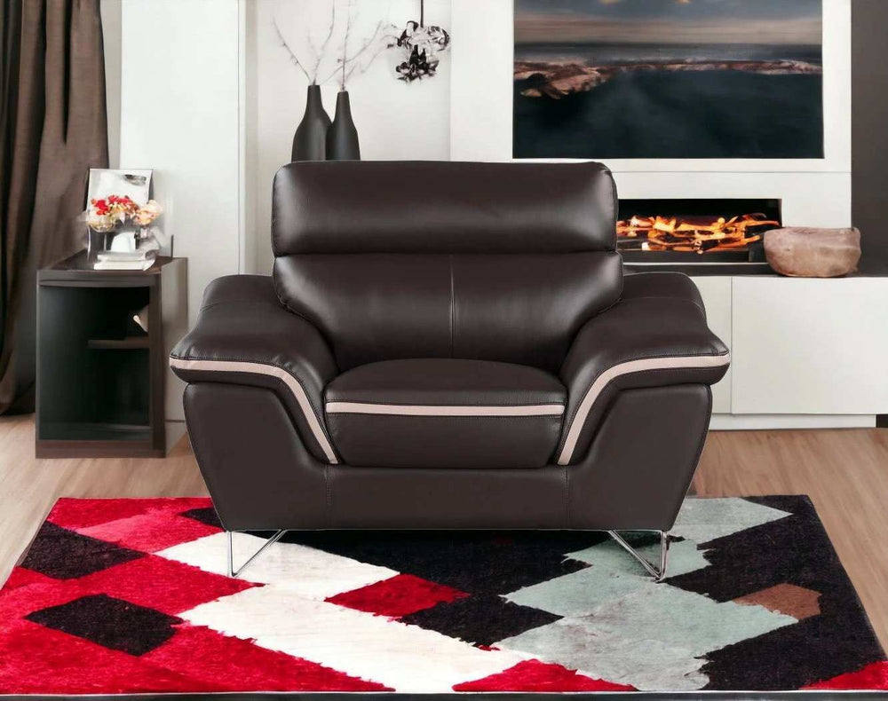 Leather Match Solid Color Pillow Top Arms Club Chair Silver Legs - Homeroots - Flyclothing LLC