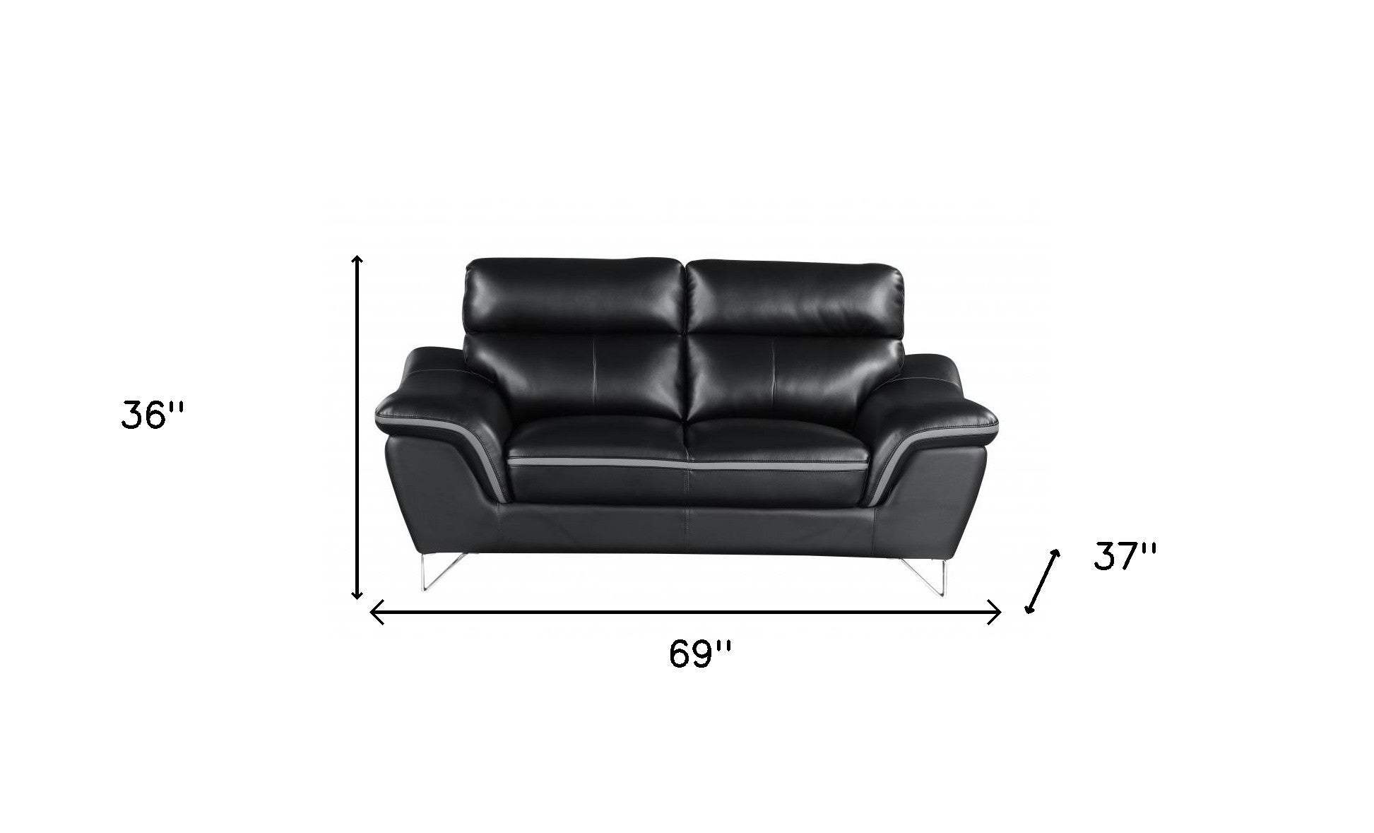 69" Black And Silver Faux Leather Love Seat - Homeroots - Flyclothing LLC