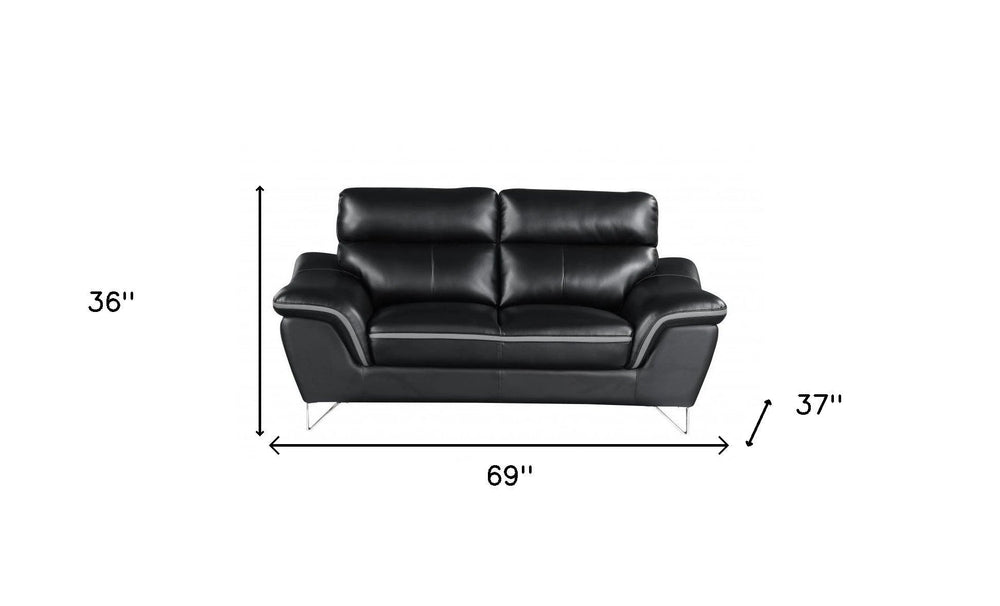 69" Black And Silver Faux Leather Love Seat - Homeroots - Flyclothing LLC