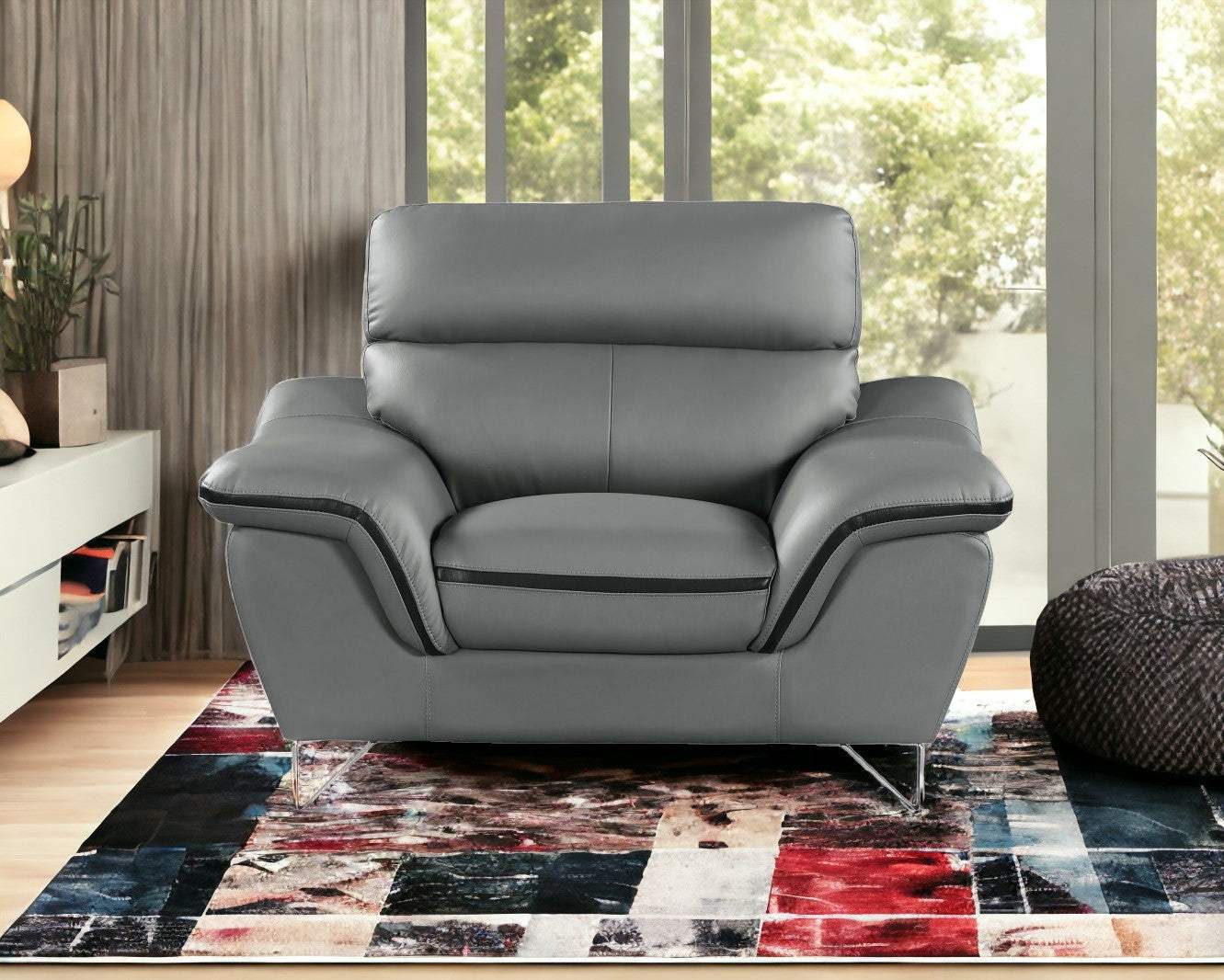 Leather Match Solid Color Pillow Top Arms Silver Legs - Homeroots - Flyclothing LLC