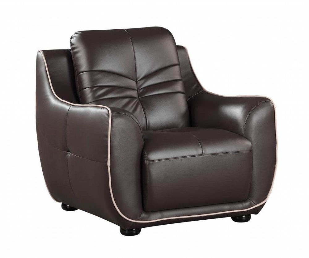 Leather Match Solid Color Flared Arms Club Chair Brown Legs - Homeroots - Flyclothing LLC