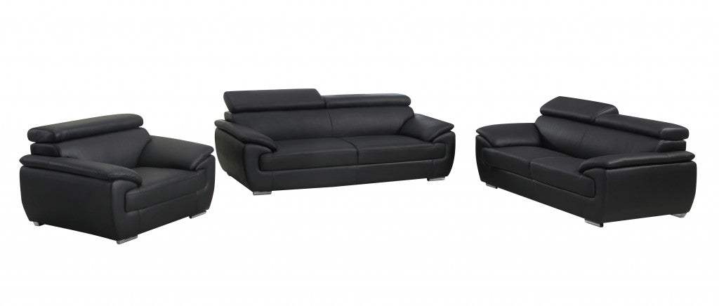 Three Piece Indoor Black Genuine Leather Six Person Seating Set - Homeroots - Flyclothing LLC