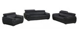 Three Piece Indoor Black Genuine Leather Six Person Seating Set - Homeroots