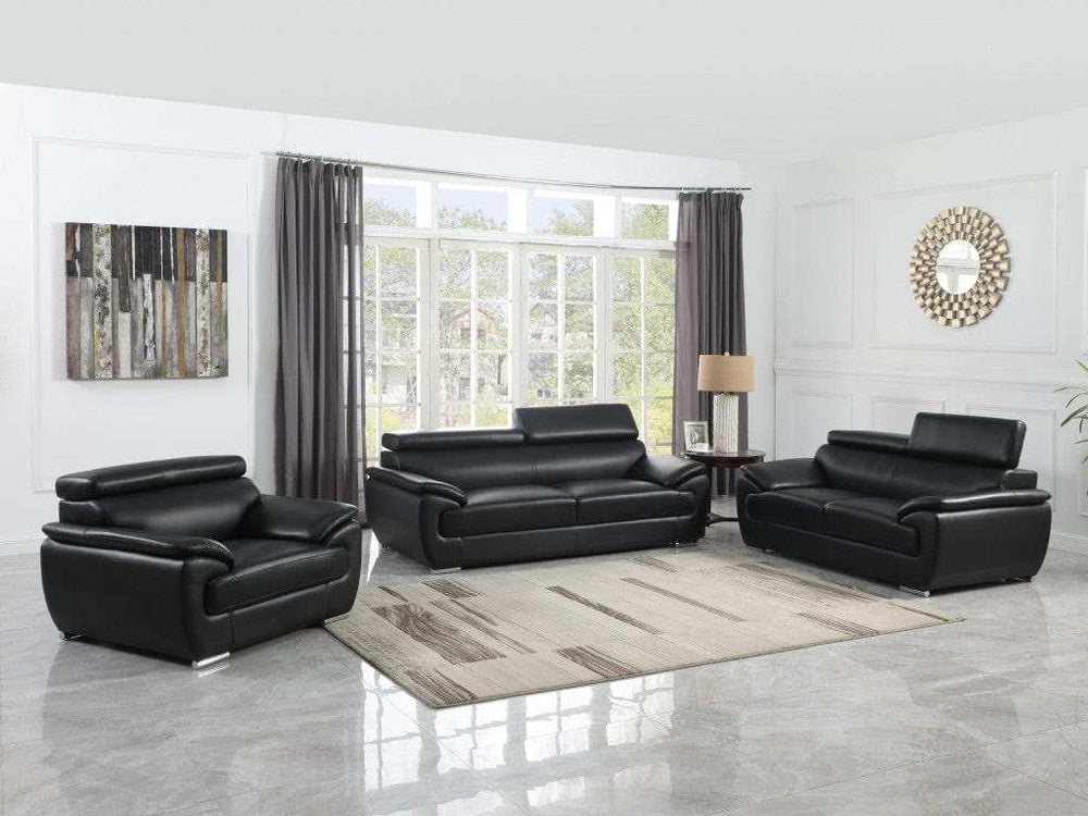 Three Piece Indoor Black Genuine Leather Six Person Seating Set - Homeroots - Flyclothing LLC