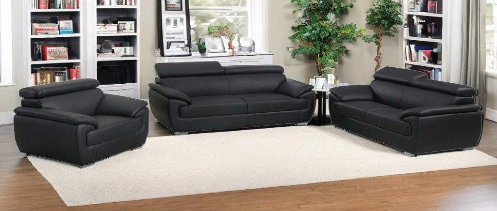 Three Piece Indoor Black Genuine Leather Six Person Seating Set - Homeroots - Flyclothing LLC