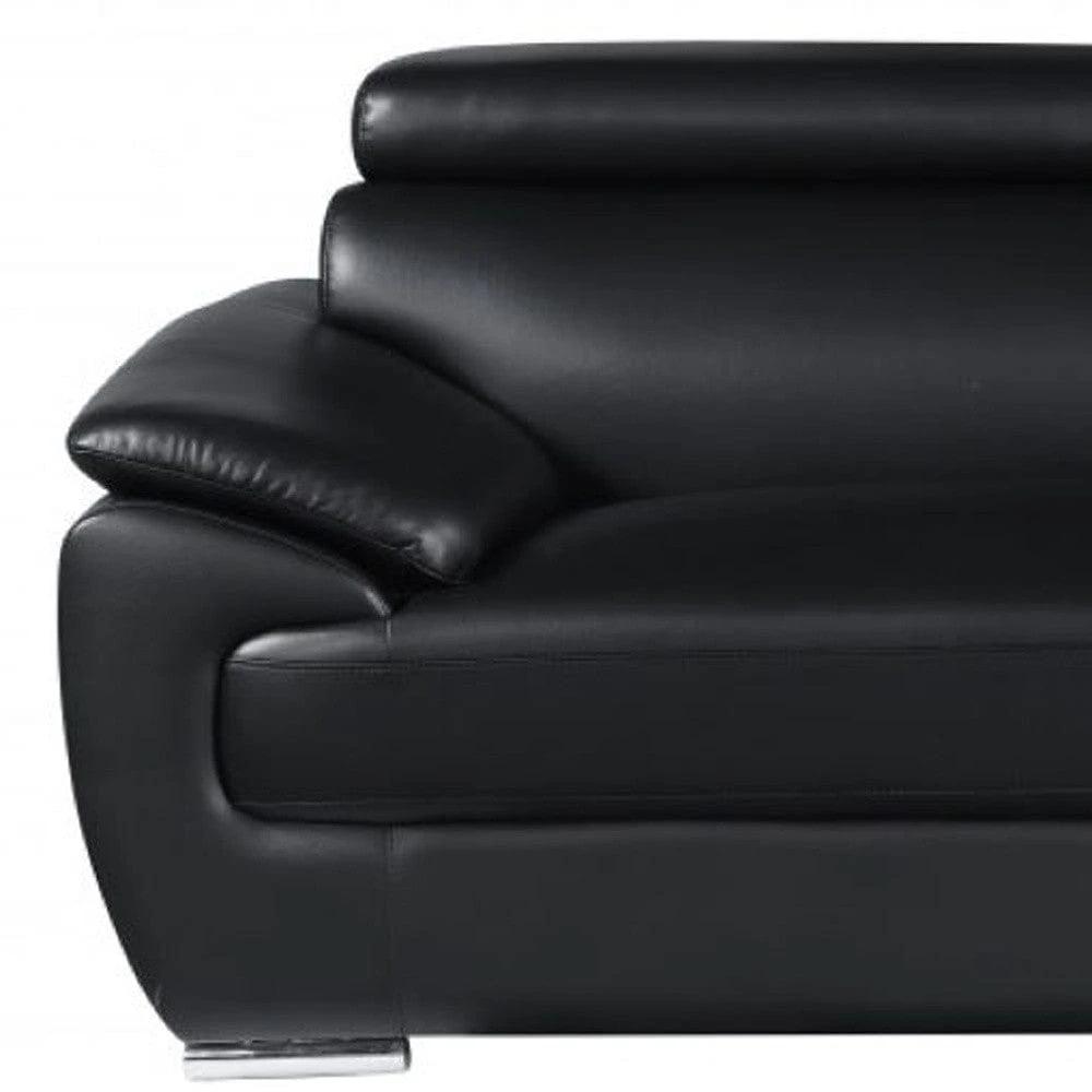 86" Black Leather Sofa With Silver Legs - Homeroots - Flyclothing LLC