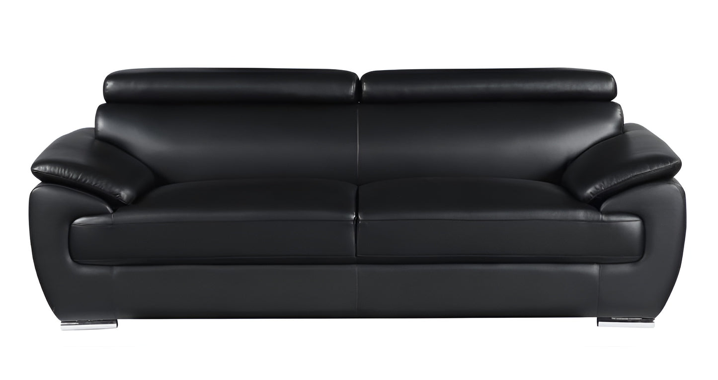 86" Black Leather Sofa With Silver Legs - Homeroots - Flyclothing LLC