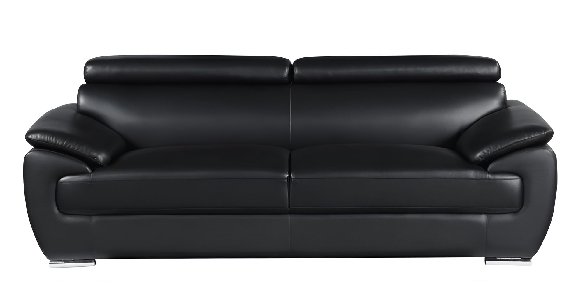 86" Black Leather Sofa With Silver Legs - Homeroots - Flyclothing LLC