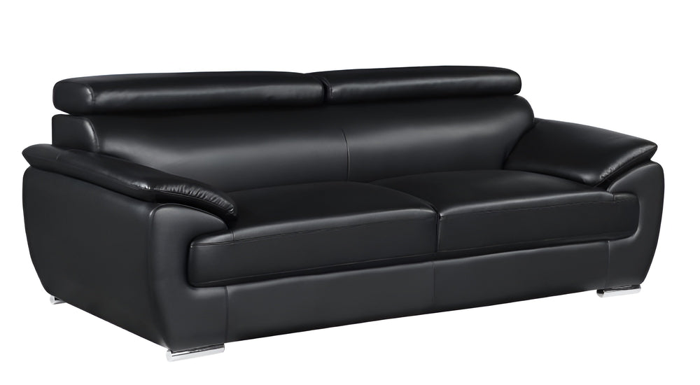 86" Black Leather Sofa With Silver Legs - Homeroots - Flyclothing LLC