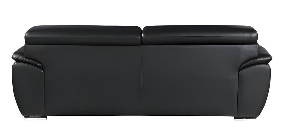 86" Black Leather Sofa With Silver Legs - Homeroots - Flyclothing LLC