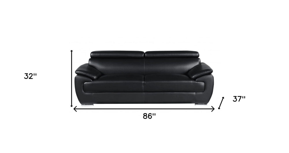 86" Black Leather Sofa With Silver Legs - Homeroots - Flyclothing LLC