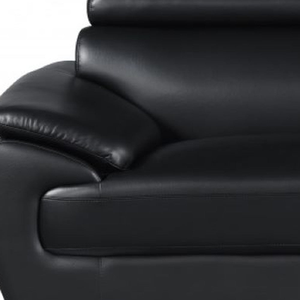 86" Black Leather Sofa With Silver Legs - Homeroots - Flyclothing LLC